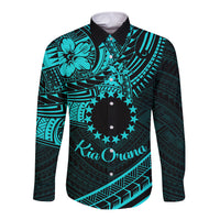 Kia Orana Cook Islands Long Sleeve Button Shirt Circle Stars With Floral Turquoise Pattern LT01 Unisex Turquoise - Polynesian Pride