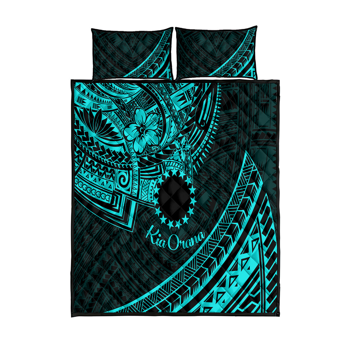 Kia Orana Cook Islands Quilt Bed Set Circle Stars With Floral Turquoise Pattern LT01 Turquoise - Polynesian Pride