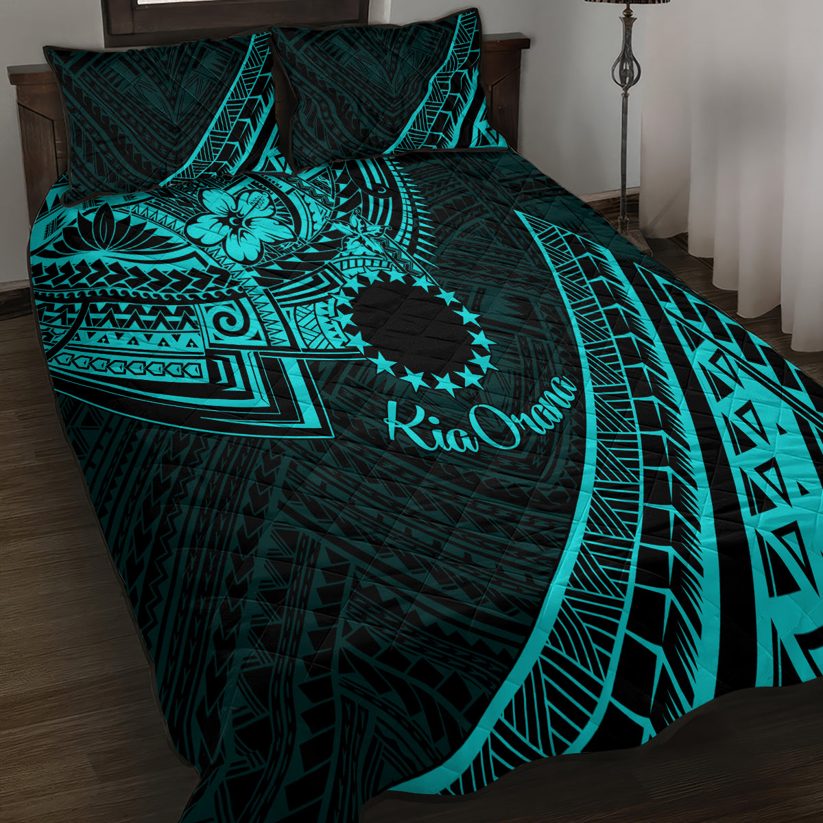 Kia Orana Cook Islands Quilt Bed Set Circle Stars With Floral Turquoise Pattern LT01 - Polynesian Pride