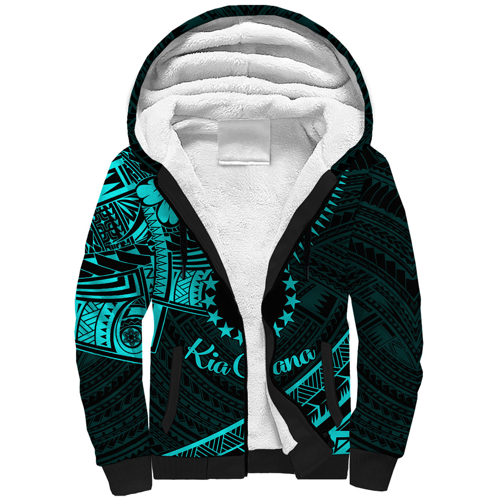 Kia Orana Cook Islands Sherpa Hoodie Circle Stars With Floral Turquoise Pattern LT01 Unisex Turquoise - Polynesian Pride