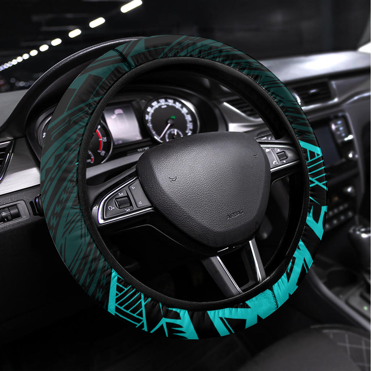 Kia Orana Cook Islands Steering Wheel Cover Circle Stars With Floral Turquoise Pattern LT01 Universal Fit Turquoise - Polynesian Pride