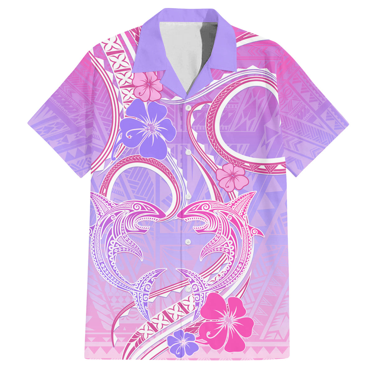 Polynesian Shark Valentine Family Matching Long Sleeve Bodycon Dress and Hawaiian Shirt Sweet Unique Version LT01 Dad's Shirt - Short Sleeve Pink - Polynesian Pride