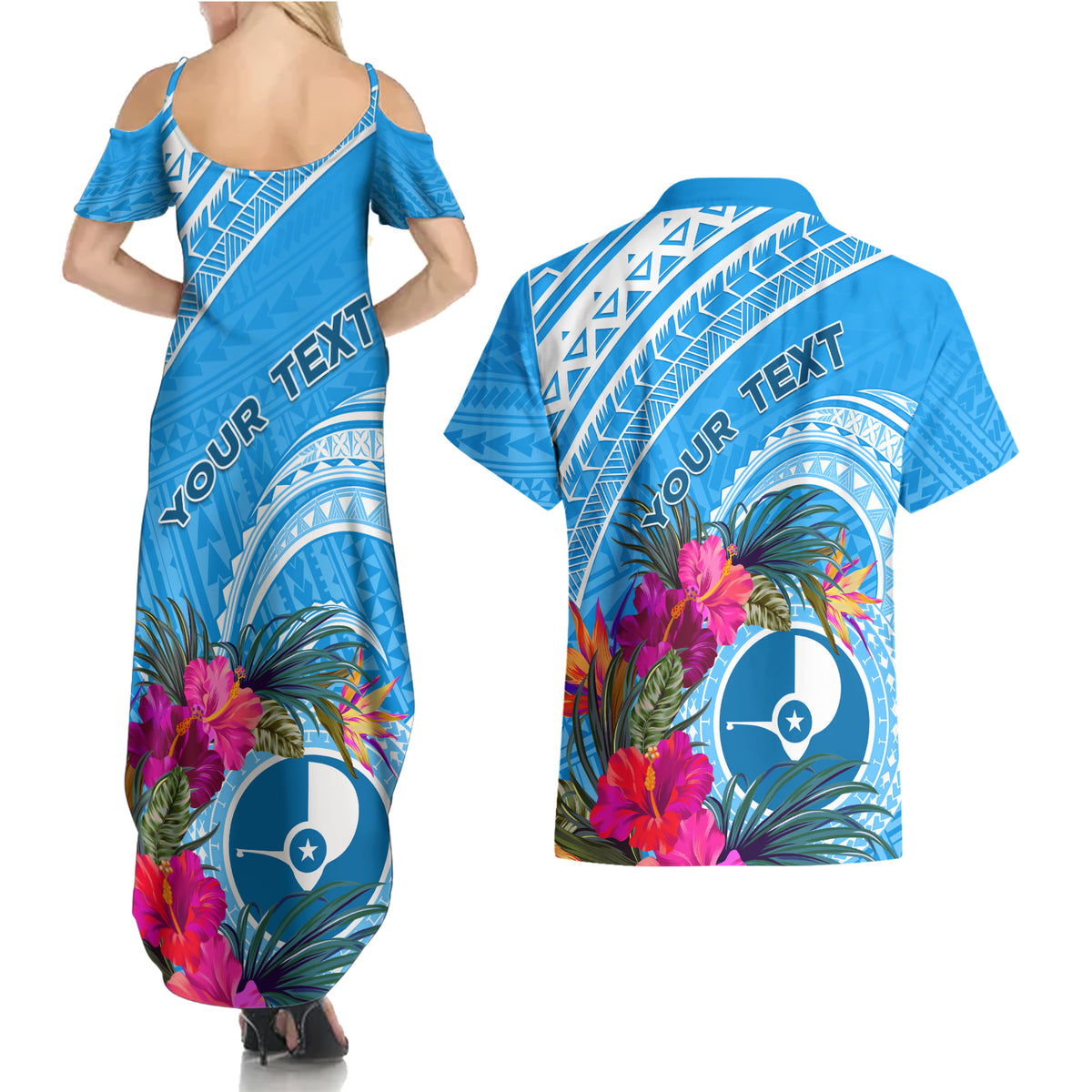 Yap Day Couples Matching Summer Maxi Dress and Hawaiian Shirt Nam nu Waqab Tropical Flower LT01 - Polynesian Pride