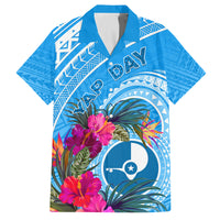 Yap Day Family Matching Summer Maxi Dress and Hawaiian Shirt Nam nu Waqab Tropical Flower LT01 Dad's Shirt - Short Sleeve Blue - Polynesian Pride