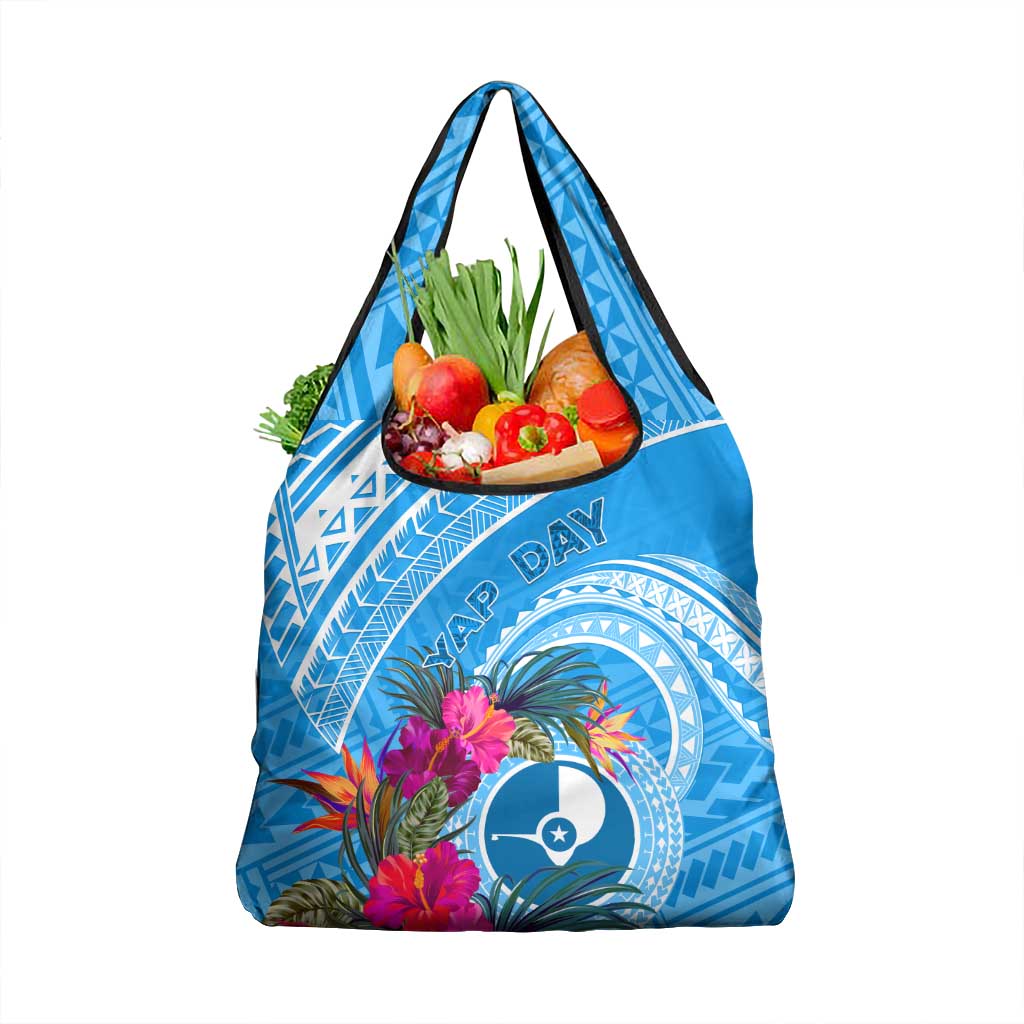 Yap Day Grocery Bag Nam nu Waqab Tropical Flower LT01 1-pack One Size Blue - Polynesian Pride