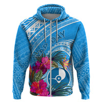 Yap Day Zip Hoodie Nam nu Waqab Tropical Flower LT01 Zip Hoodie Blue - Polynesian Pride