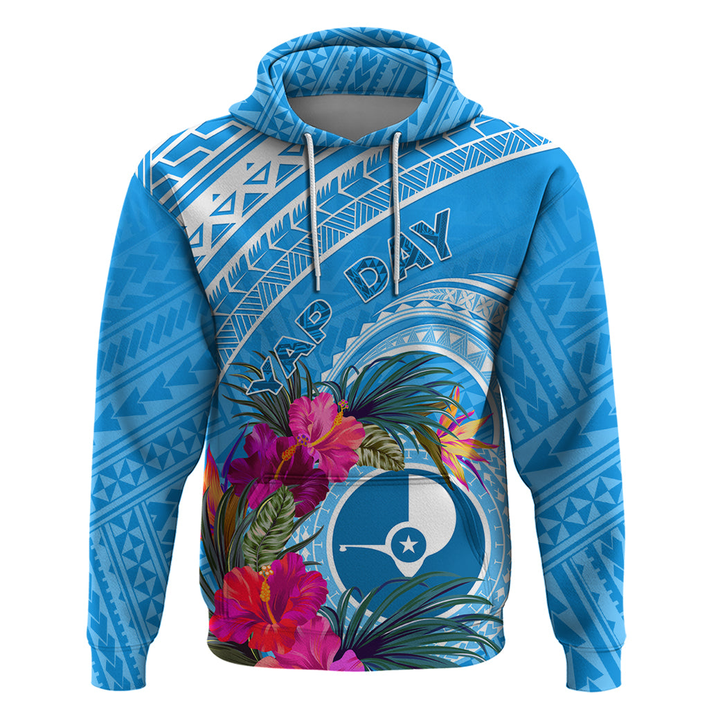 Yap Day Zip Hoodie Nam nu Waqab Tropical Flower LT01 Pullover Hoodie Blue - Polynesian Pride