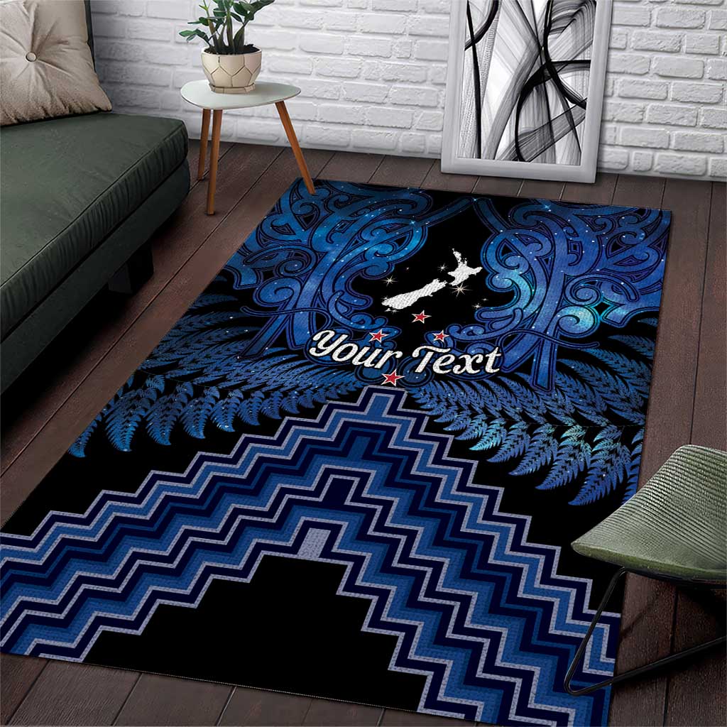 Personalised Aotearoa Matariki Area Rug Blue Fern Maori Poutama