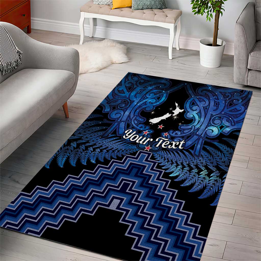 Personalised Aotearoa Matariki Area Rug Blue Fern Maori Poutama