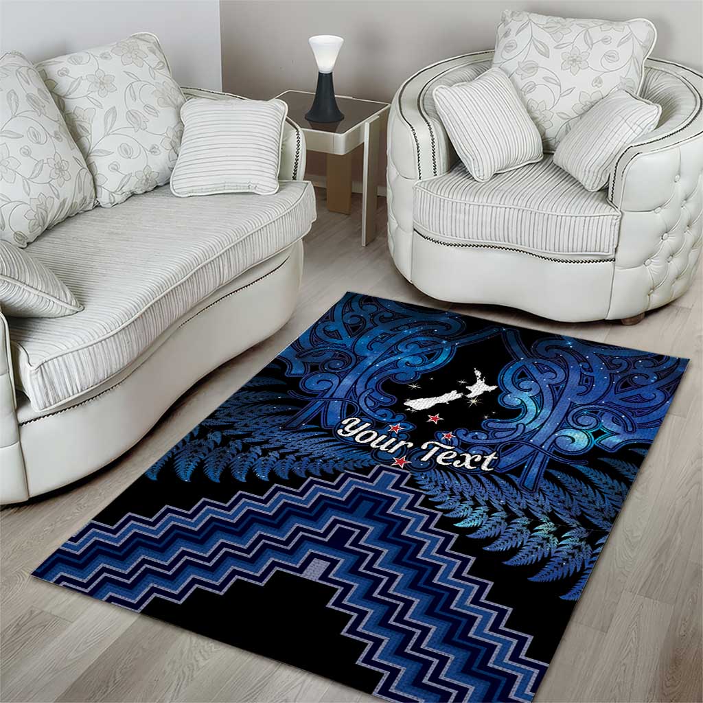 Personalised Aotearoa Matariki Area Rug Blue Fern Maori Poutama