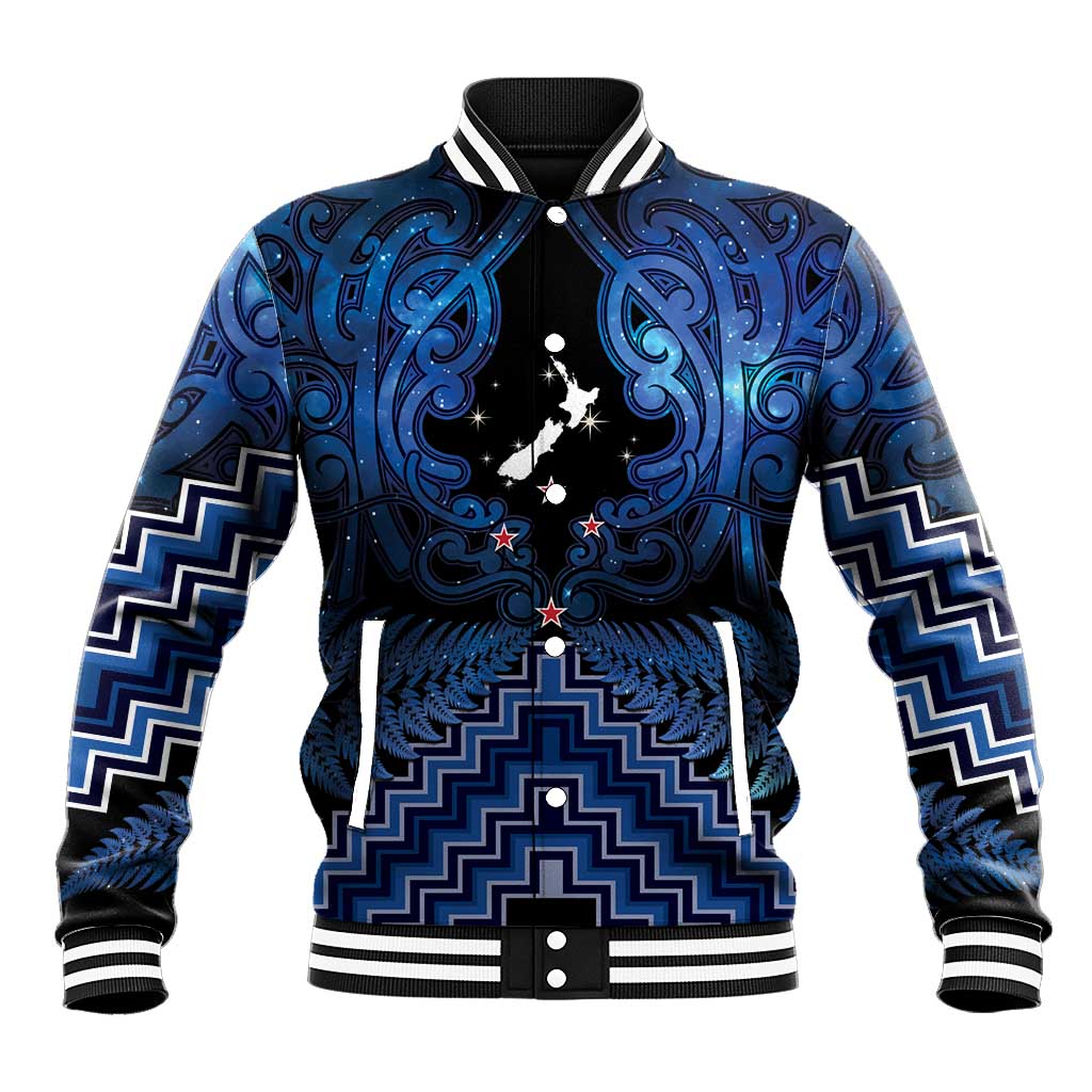 Personalised Aotearoa Matariki Baseball Jacket Blue Fern Maori Poutama