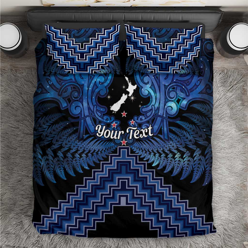Personalised Aotearoa Matariki Bedding Set Blue Fern Maori Poutama