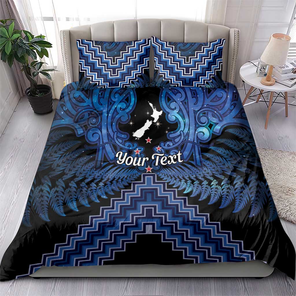 Personalised Aotearoa Matariki Bedding Set Blue Fern Maori Poutama