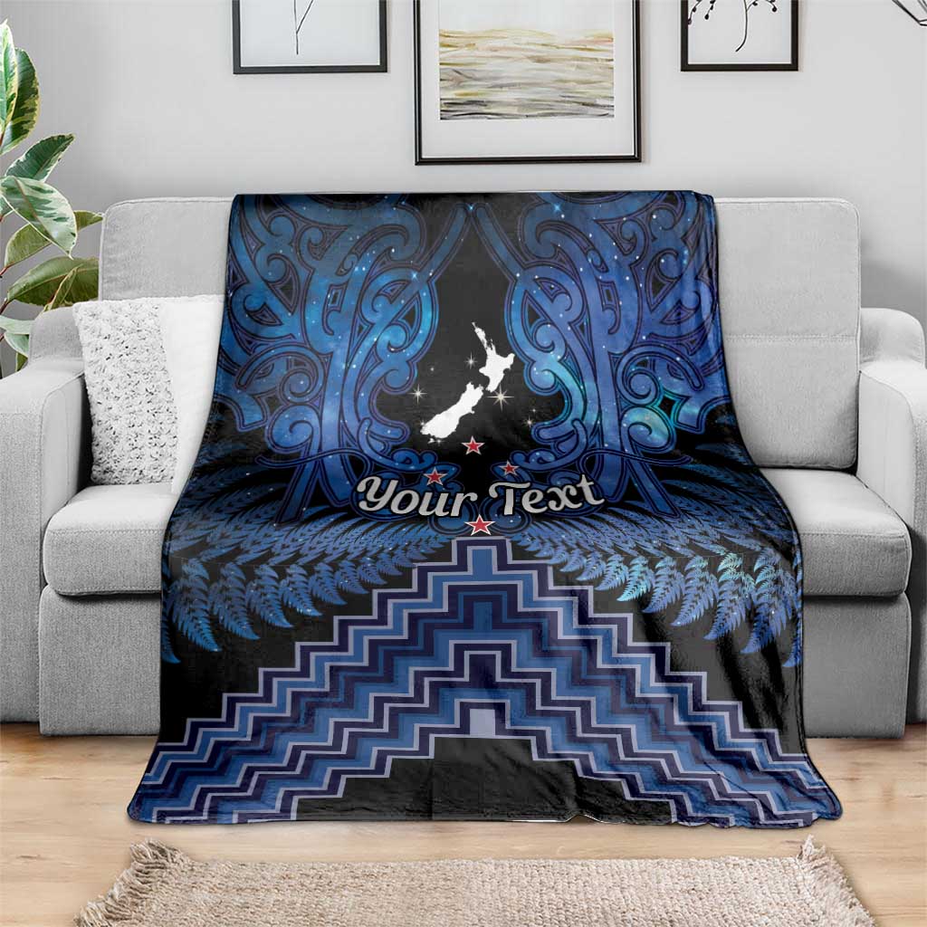 Personalised Aotearoa Matariki Blanket Blue Fern Maori Poutama