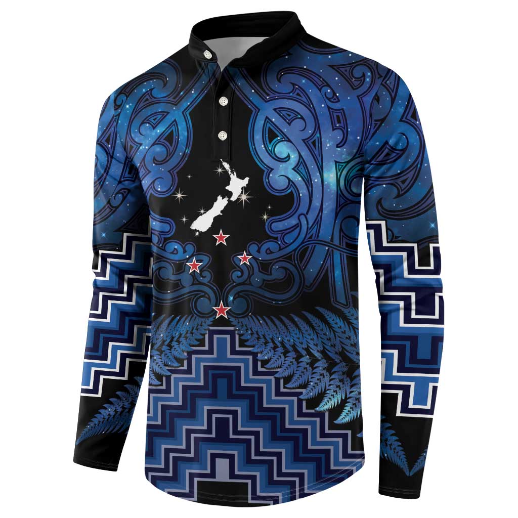 Personalised Aotearoa Matariki Button Sweatshirt Blue Fern Maori Poutama