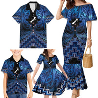 Personalised Aotearoa Matariki Family Matching Mermaid Dress and Hawaiian Shirt Blue Fern Maori Poutama LT01 - Polynesian Pride