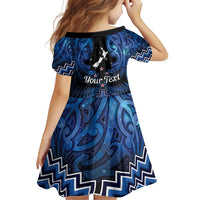 Personalised Aotearoa Matariki Family Matching Off Shoulder Short Dress and Hawaiian Shirt Blue Fern Maori Poutama