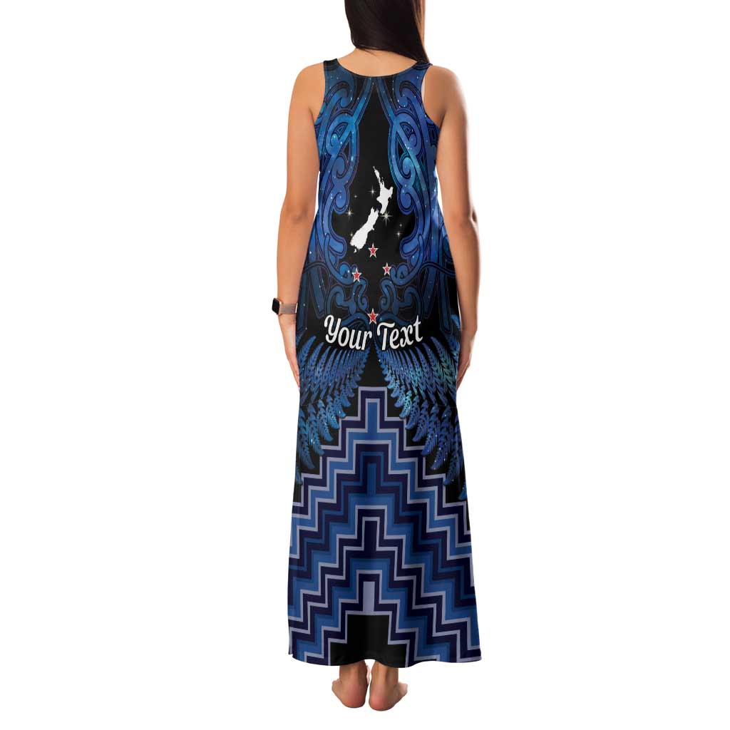 Personalised Aotearoa Matariki Family Matching Tank Maxi Dress and Hawaiian Shirt Blue Fern Maori Poutama LT01 - Polynesian Pride