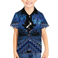 Personalised Aotearoa Matariki Family Matching Tank Maxi Dress and Hawaiian Shirt Blue Fern Maori Poutama LT01 Son's Shirt Blue - Polynesian Pride