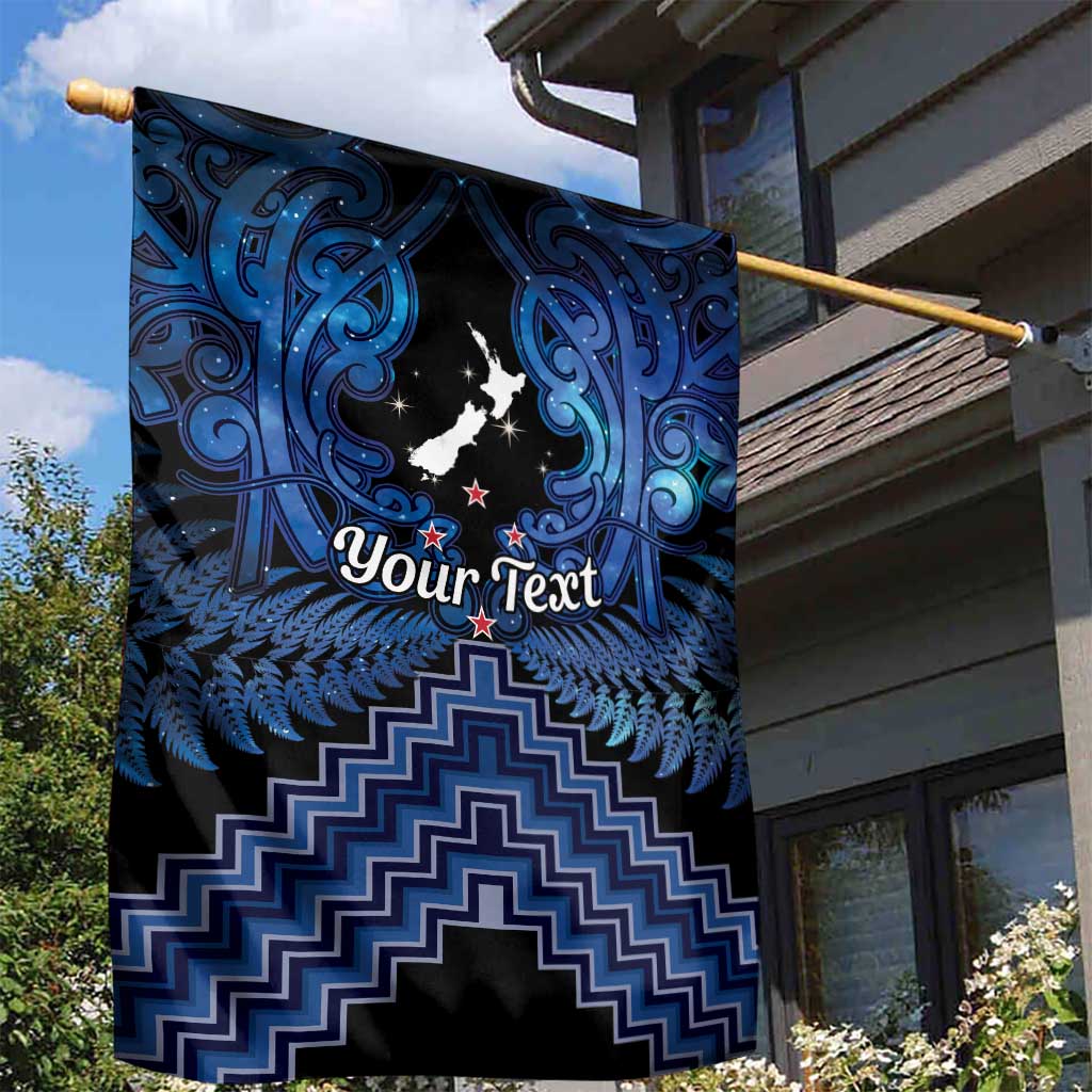 Personalised Aotearoa Matariki Garden Flag Blue Fern Maori Poutama