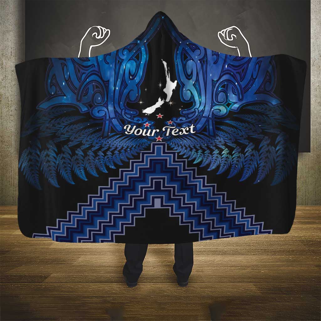Personalised Aotearoa Matariki Hooded Blanket Blue Fern Maori Poutama
