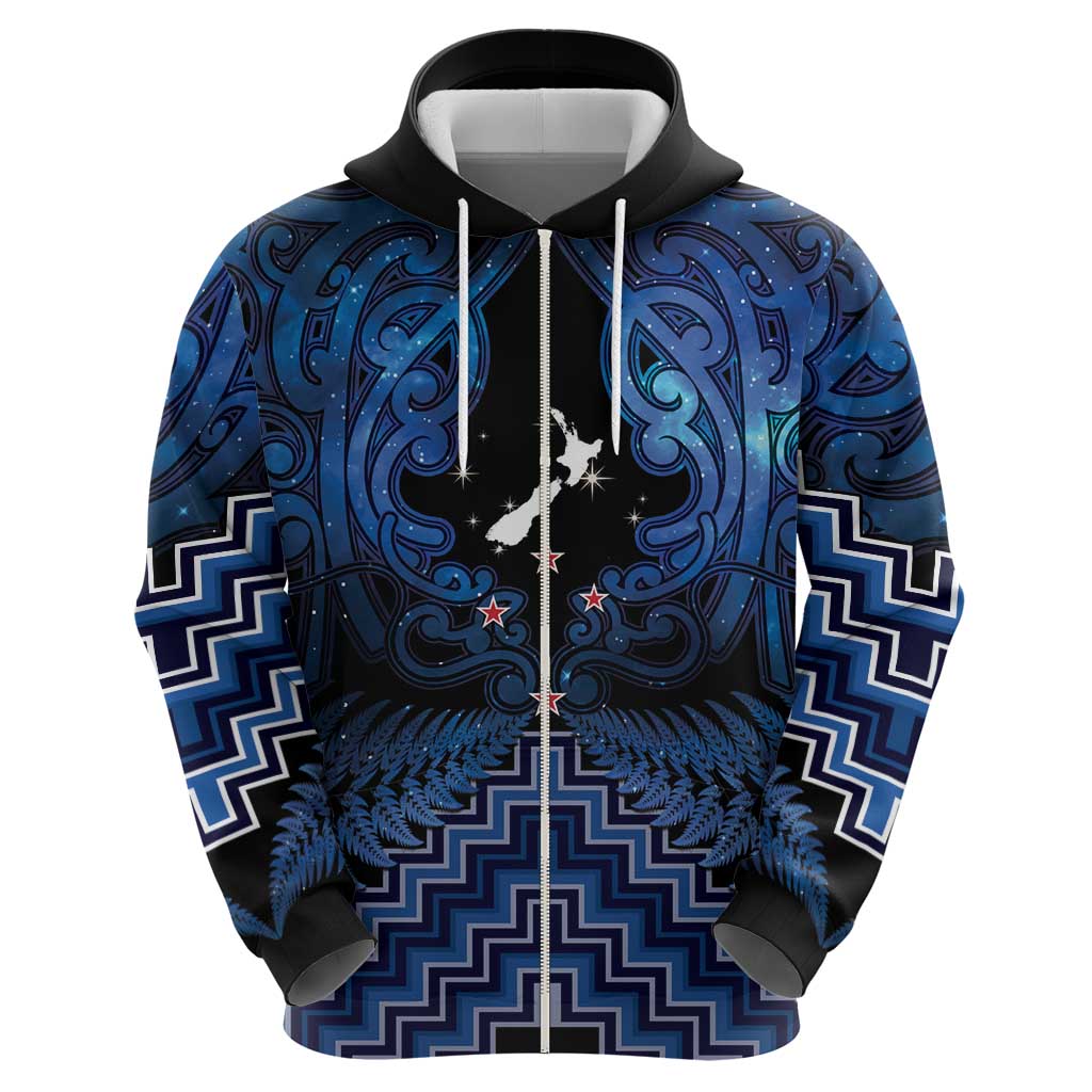 Personalised Aotearoa Matariki Hoodie Blue Fern Maori Poutama