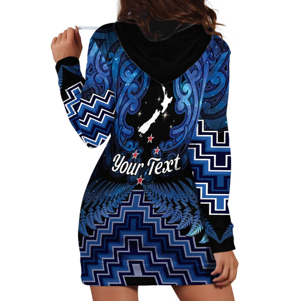Personalised Aotearoa Matariki Hoodie Dress Blue Fern Maori Poutama