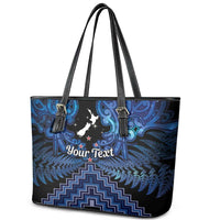 Personalised Aotearoa Matariki Leather Tote Bag Blue Fern Maori Poutama