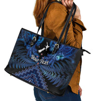 Personalised Aotearoa Matariki Leather Tote Bag Blue Fern Maori Poutama