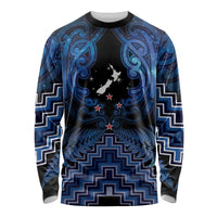 Personalised Aotearoa Matariki Long Sleeve Shirt Blue Fern Maori Poutama