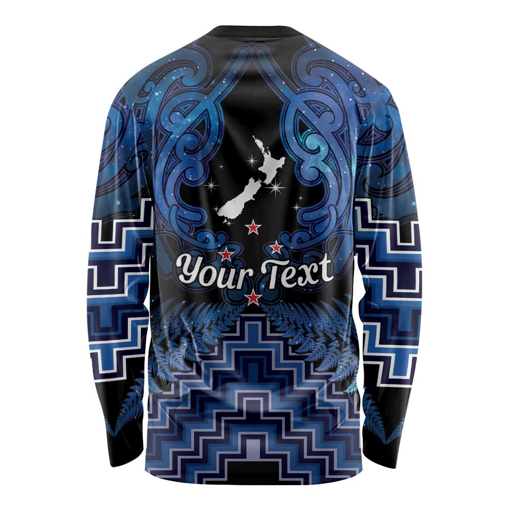 Personalised Aotearoa Matariki Long Sleeve Shirt Blue Fern Maori Poutama