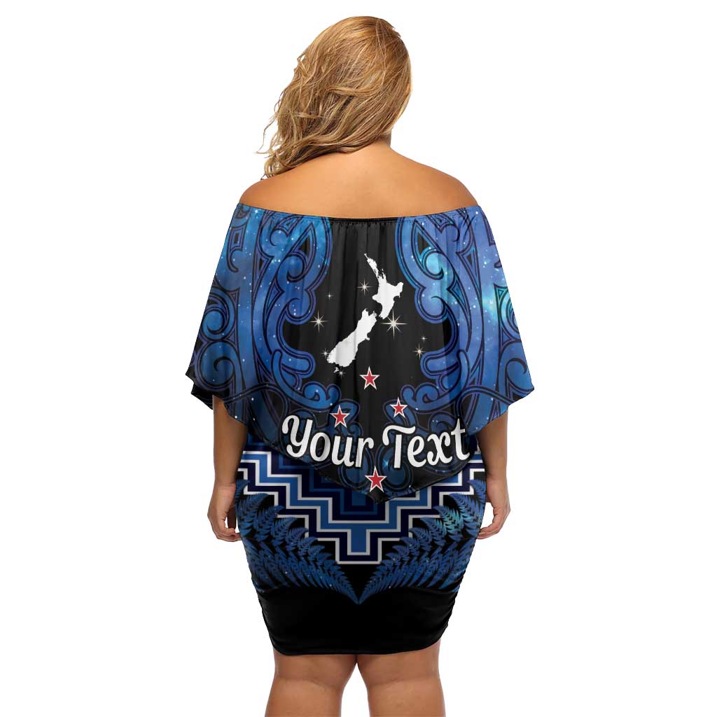 Personalised Aotearoa Matariki Off Shoulder Short Dress Blue Fern Maori Poutama