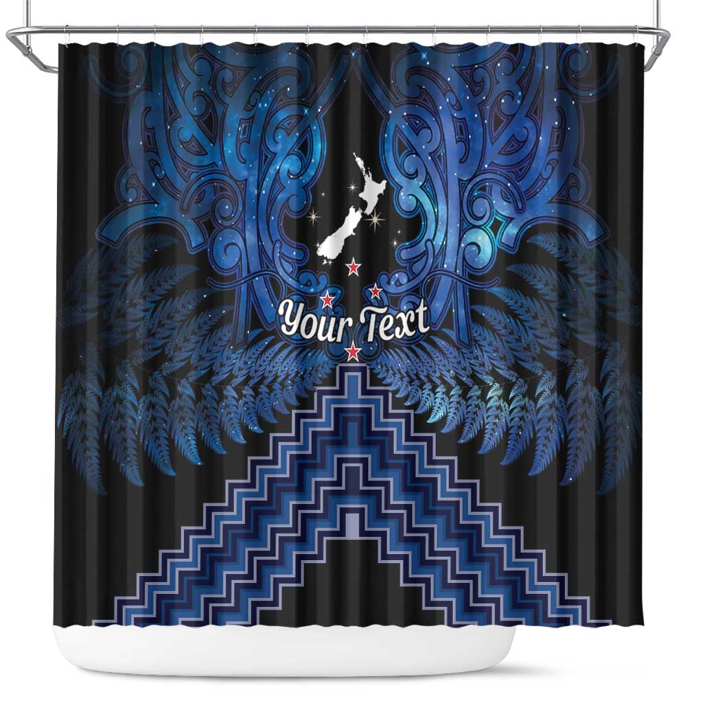 Personalised Aotearoa Matariki Shower Curtain Blue Fern Maori Poutama