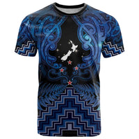 Personalised Aotearoa Matariki T Shirt Blue Fern Maori Poutama