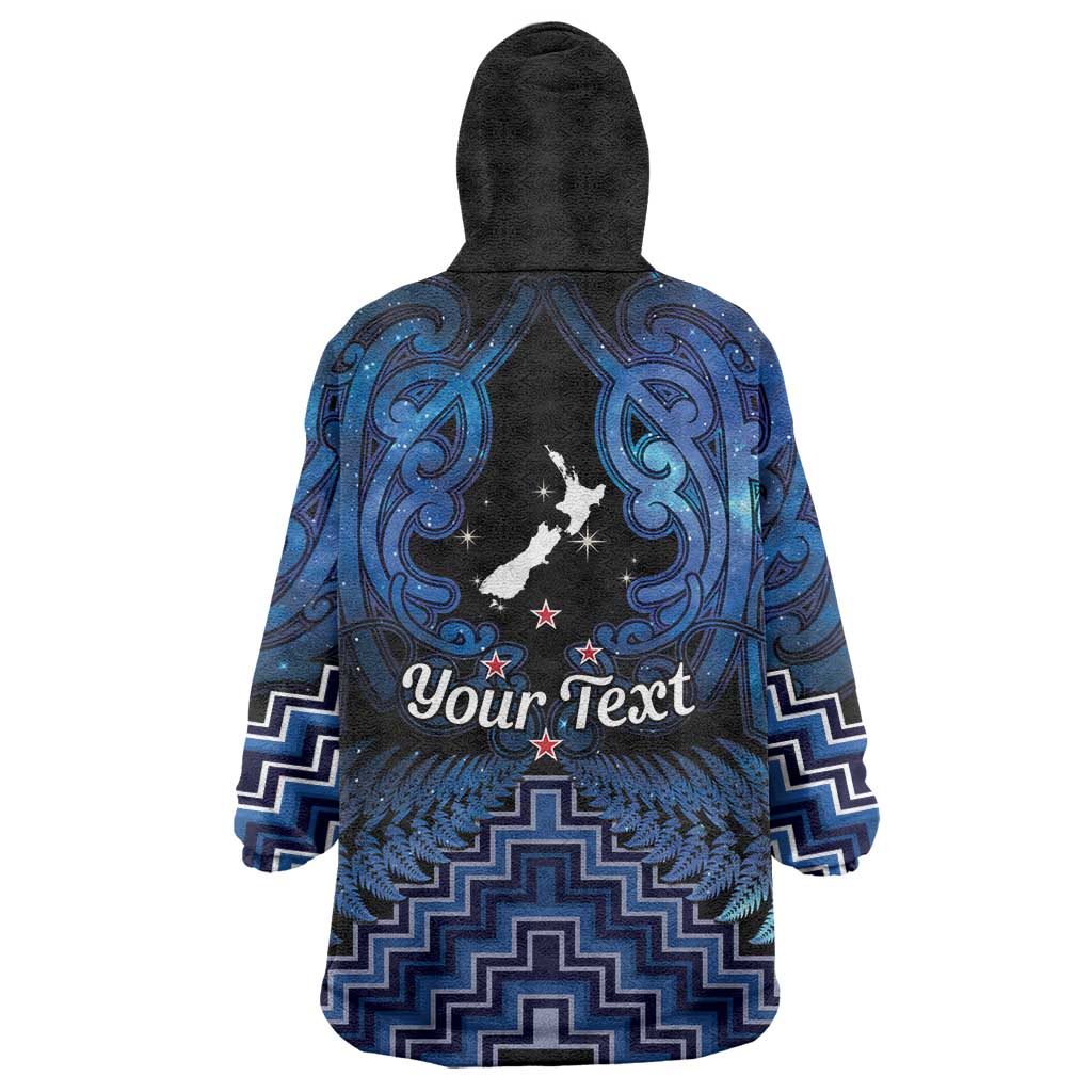 Personalised Aotearoa Matariki Wearable Blanket Hoodie Blue Fern Maori Poutama
