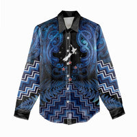 Personalised Aotearoa Matariki Women Casual Shirt Blue Fern Maori Poutama