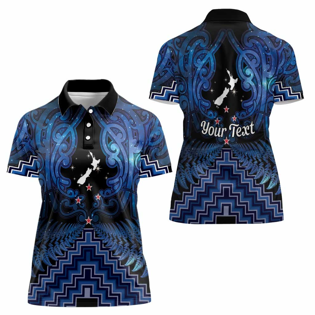 Personalised Aotearoa Matariki Women Polo Shirt Blue Fern Maori Poutama