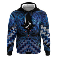 Personalised Aotearoa Matariki Zip Hoodie Blue Fern Maori Poutama