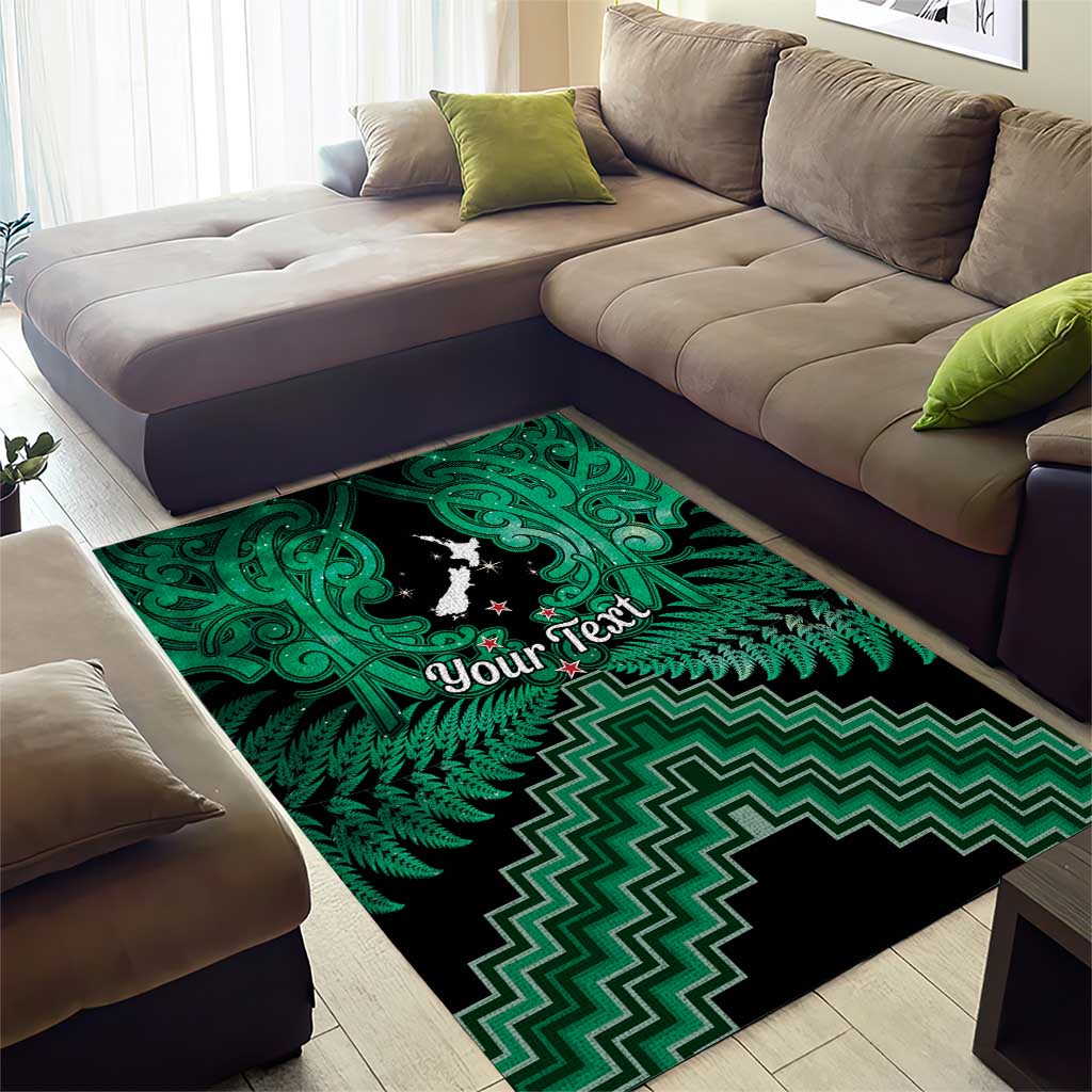 Personalised Aotearoa Matariki Area Rug Green Fern Maori Poutama
