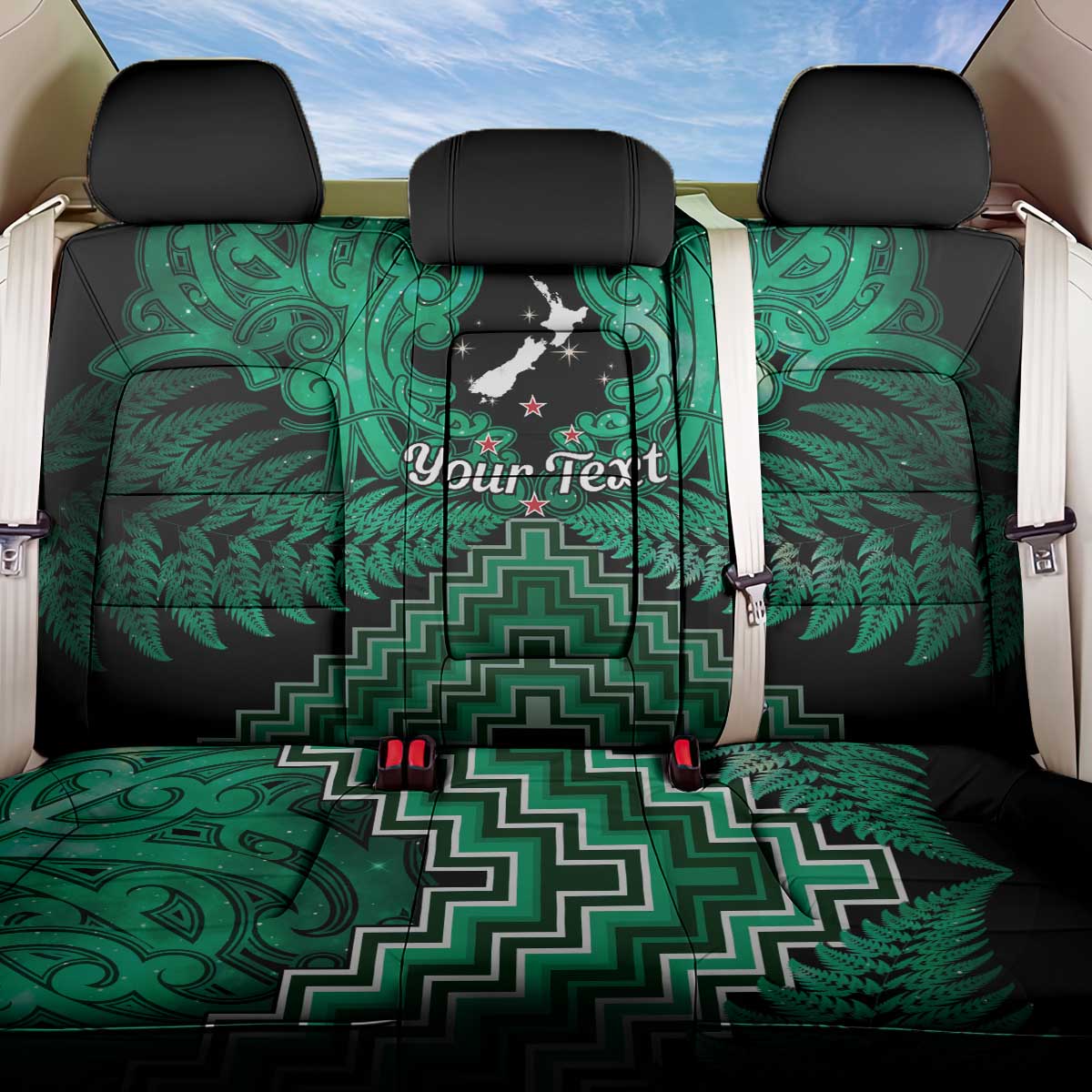 Personalised Aotearoa Matariki Back Car Seat Cover Green Fern Maori Poutama