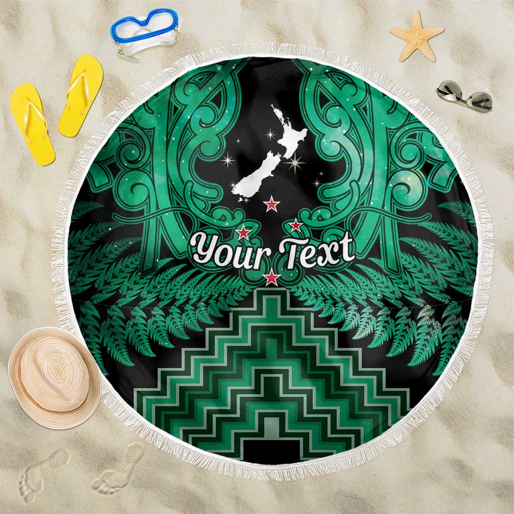 Personalised Aotearoa Matariki Beach Blanket Green Fern Maori Poutama