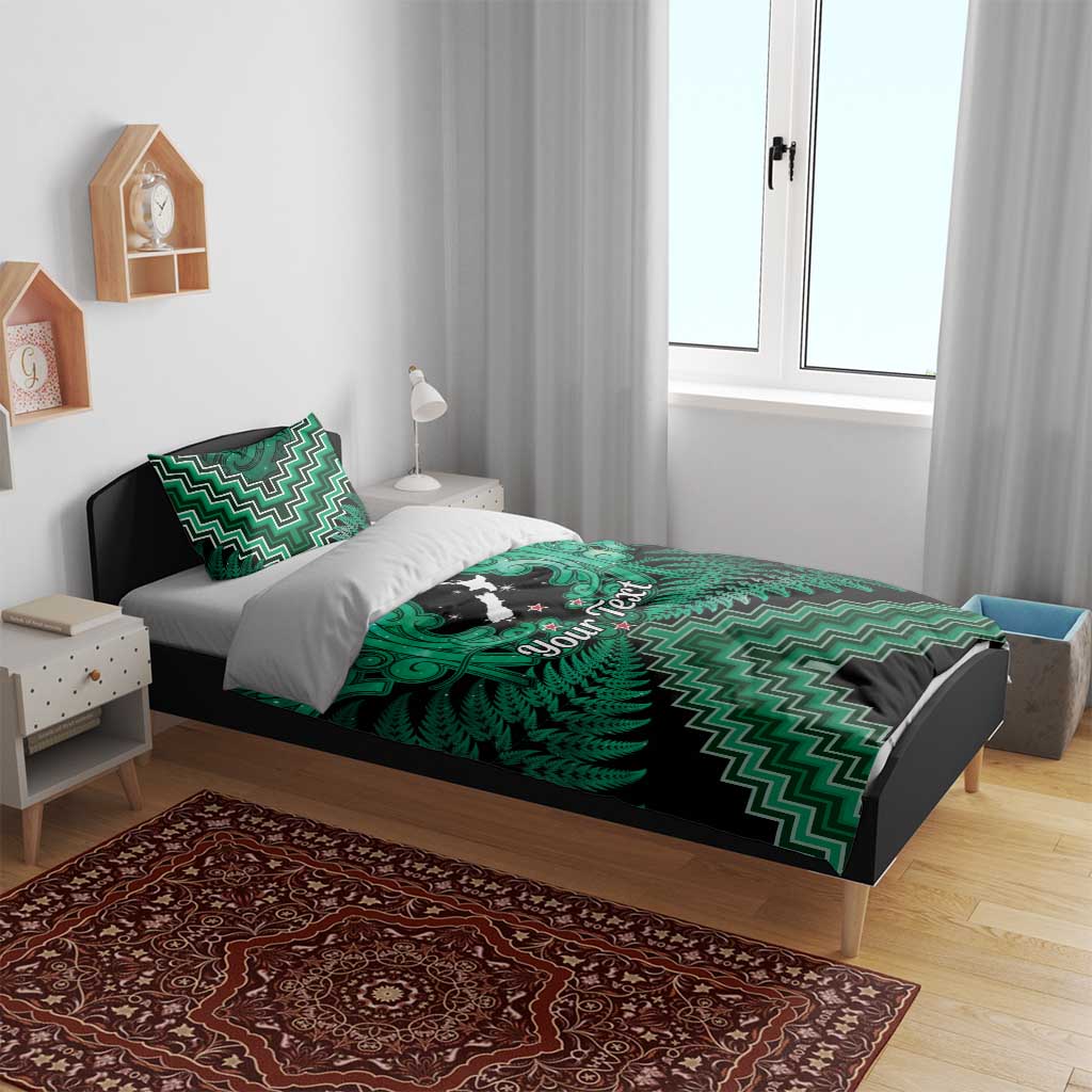 Personalised Aotearoa Matariki Bedding Set Green Fern Maori Poutama
