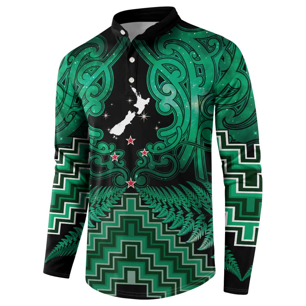 Personalised Aotearoa Matariki Button Sweatshirt Green Fern Maori Poutama