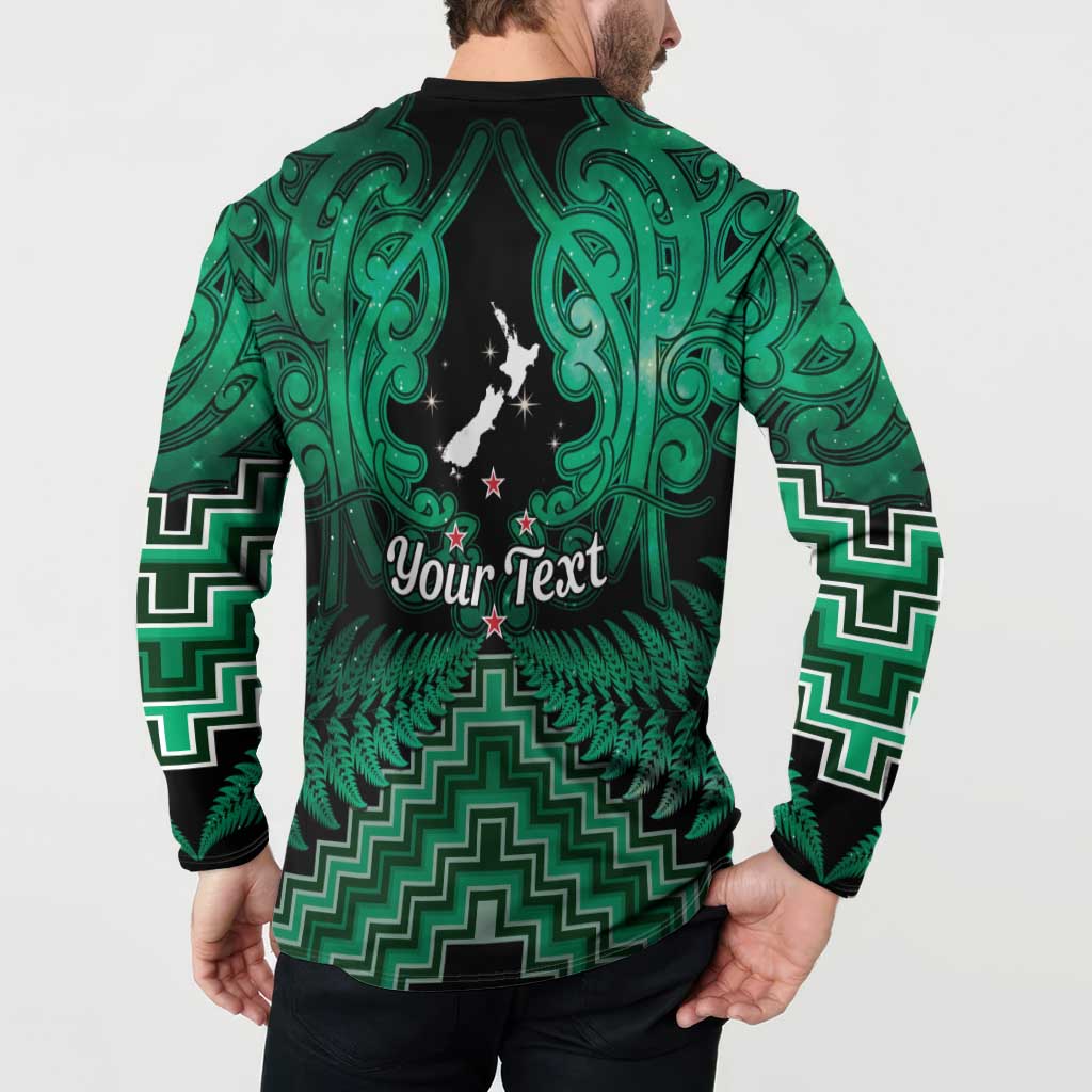 Personalised Aotearoa Matariki Button Sweatshirt Green Fern Maori Poutama