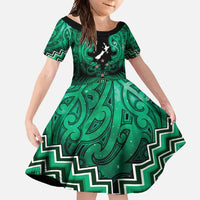 Personalised Aotearoa Matariki Family Matching Long Sleeve Bodycon Dress and Hawaiian Shirt Green Fern Maori Poutama LT01 Daughter's Dress Green - Polynesian Pride