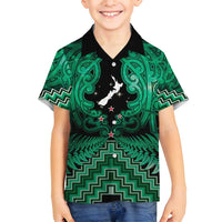 Personalised Aotearoa Matariki Family Matching Long Sleeve Bodycon Dress and Hawaiian Shirt Green Fern Maori Poutama LT01 Son's Shirt Green - Polynesian Pride