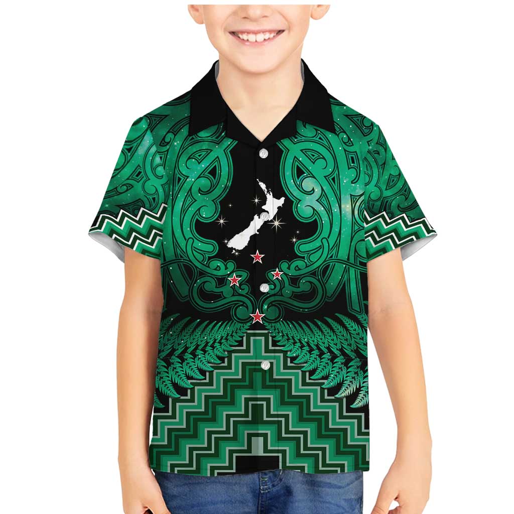Personalised Aotearoa Matariki Family Matching Mermaid Dress and Hawaiian Shirt Green Fern Maori Poutama LT01 Son's Shirt Green - Polynesian Pride