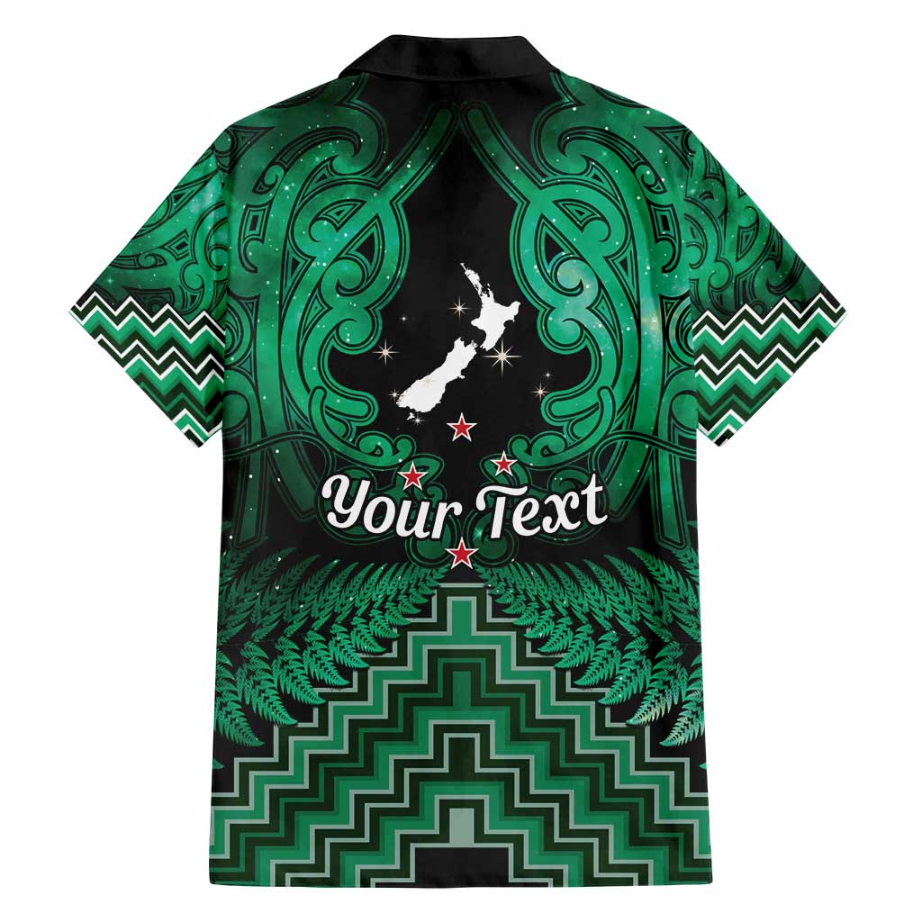 Personalised Aotearoa Matariki Family Matching Off Shoulder Short Dress and Hawaiian Shirt Green Fern Maori Poutama