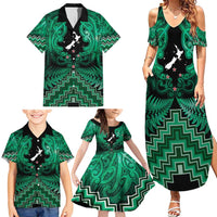 Personalised Aotearoa Matariki Family Matching Summer Maxi Dress and Hawaiian Shirt Green Fern Maori Poutama LT01 - Polynesian Pride