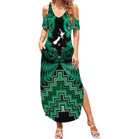 Personalised Aotearoa Matariki Family Matching Summer Maxi Dress and Hawaiian Shirt Green Fern Maori Poutama LT01 Mom's Dress Green - Polynesian Pride